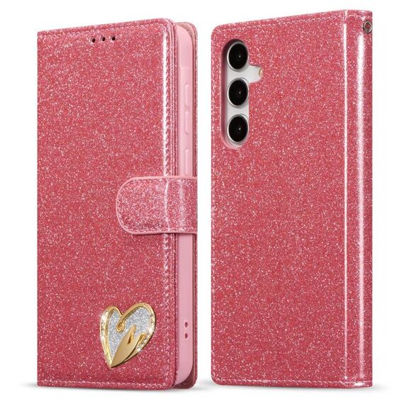 Per Samsung Galaxy S24 FE 5G Glitter Powder Love Custodia in pelle per telefono (rosa)