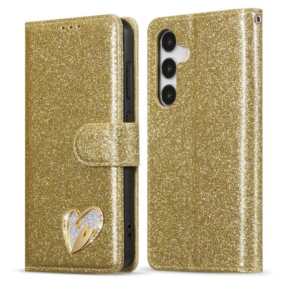 Per Samsung Galaxy S24+ 5G Glitter Powder Love Custodia in pelle per telefono (oro)