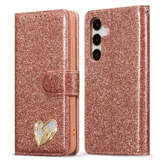 Per Samsung Galaxy S24+ 5G Glitter Powder Love Custodia in pelle per telefono (rosa)
