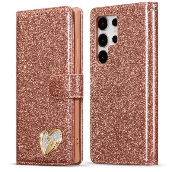 Per Samsung Galaxy S24 Ultra 5G Glitter Powder Love Custodia in pelle per telefono (rosa)