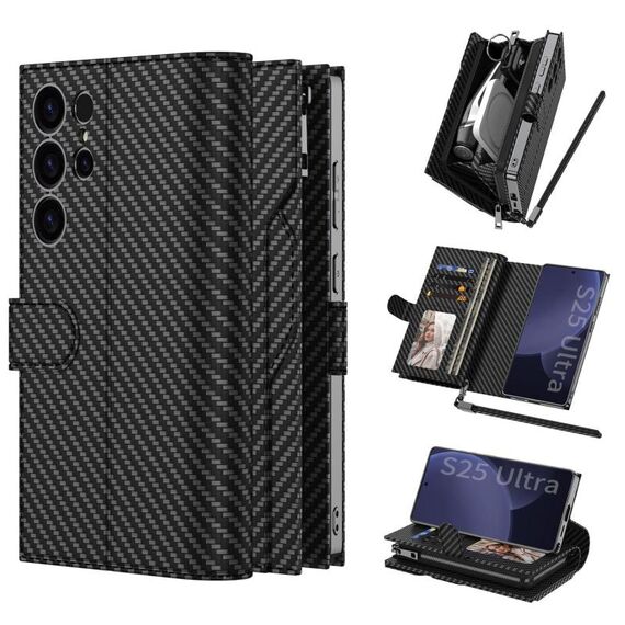Per Samsung Galaxy S25 Ultra 5G Custodia per telefono in pelle con placcatura GKK (trama in fibra di carbonio)