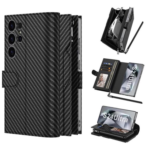 Per Samsung Galaxy S24 Ultra 5G Custodia in pelle con placcatura GKK (trama in fibra di carbonio)