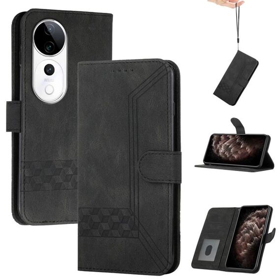 Per vivo S19 Pro Custodia per telefono in pelle con chiusura a scatto Cubic Skin Feel (nero)
