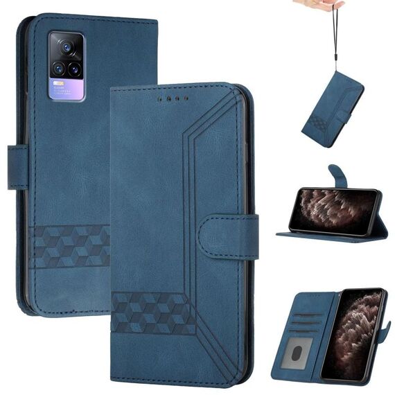 Per vivo V21e 4G / Y73 2021 Custodia per telefono in pelle con effetto pelle cubica (blu)