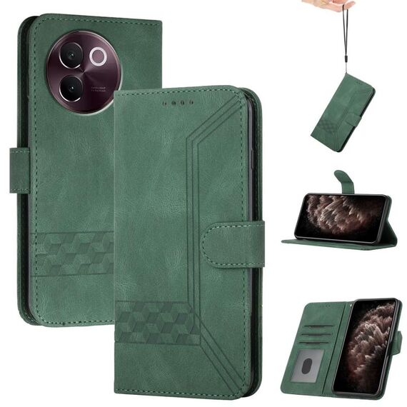 Per vivo V30e Custodia per telefono in pelle con chiusura a scatto Cubic Skin Feel (verde)