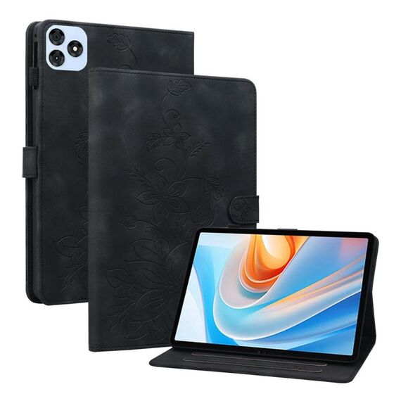Per itel VistaTab 30 Custodia per tablet in pelle goffrata Lily (nera)