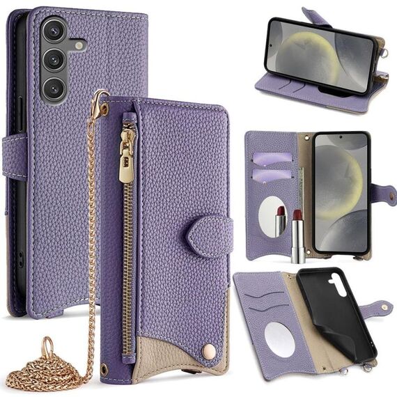 Per Samsung Galaxy S24 5G Custodia a tracolla in pelle Litchi a coda di pesce con catena a tracolla (viola)