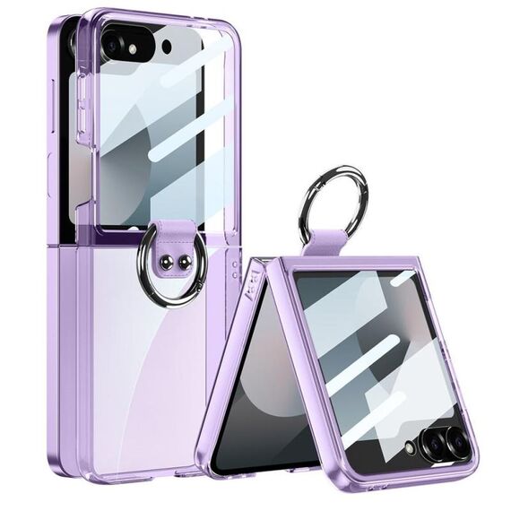 Per Samsung Galaxy Z Flip6 GKK Custodia per telefono con anello per PC con finestra grande integrata (viola trasparente)