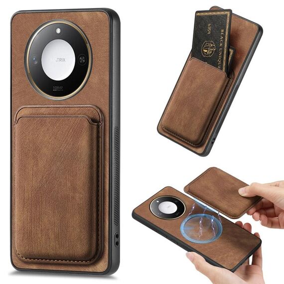 Per Honor X60 Pro 5G Retro Pelle Card Bag Custodia Magnetica per Telefono (Marrone)