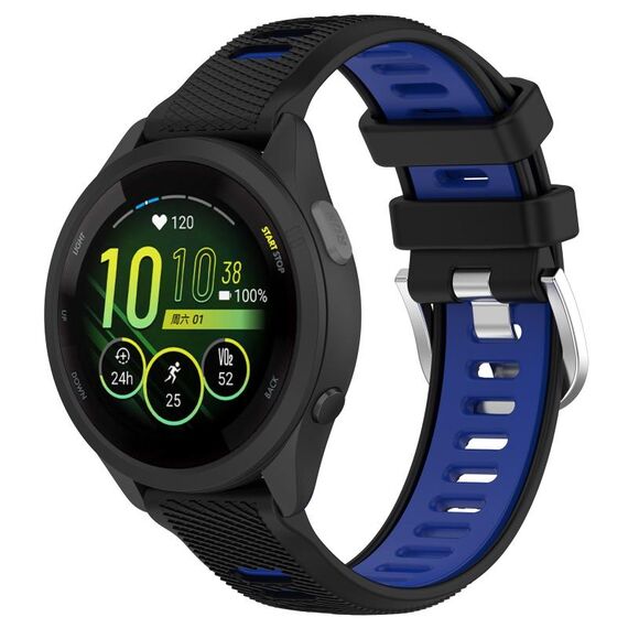 Per Garmin Forerunner 265S 18mm Cinturino sportivo in silicone con fibbia in acciaio bicolore (nero + blu)