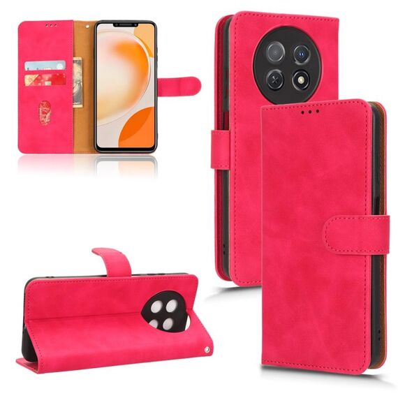 Per Huawei Enjoy 60X Custodia per telefono in pelle con vibrazione magnetica Skin Feel (rosa rossa)