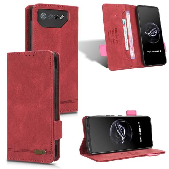 Per ASUS ROG Phone 7 Custodia in pelle con chiusura magnetica (rosso)