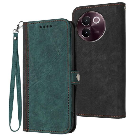 Per vivo V30e Custodia in pelle con cinturino a doppia piega e fibbia laterale (verde scuro)