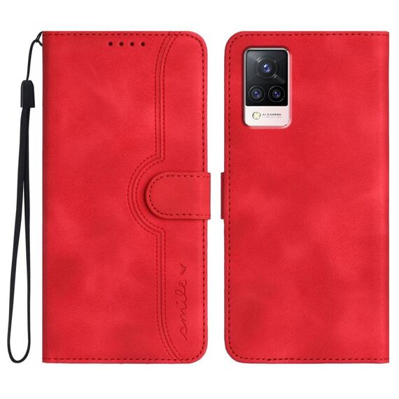 Per vivo S9 Custodia per telefono in pelle con motivo a cuore (rosso)