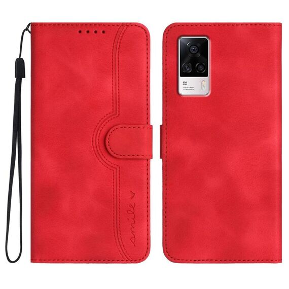 Per vivo S9e Custodia per telefono in pelle con motivo a cuore (rosso)