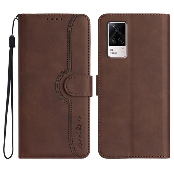 Per vivo S9e Custodia per telefono in pelle con motivo a cuore (marrone)