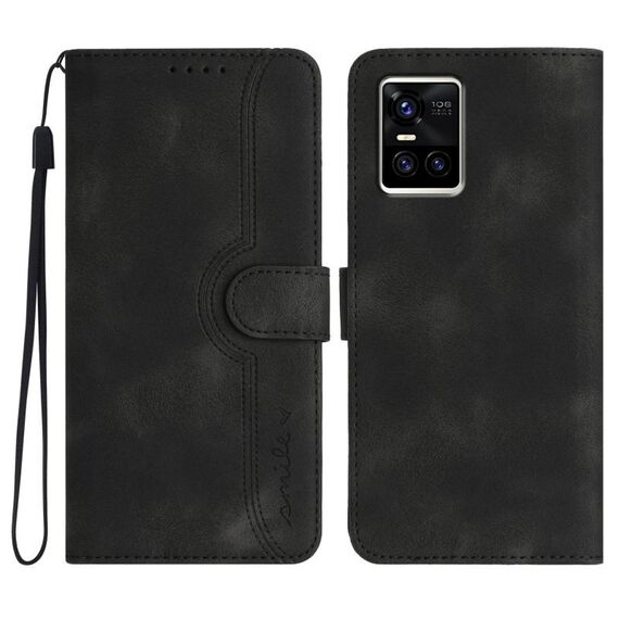 Per vivo S10 / S10 Pro Custodia per telefono in pelle con motivo a cuore (nero)