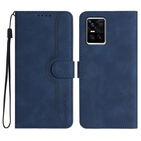 Per vivo S10 / S10 Pro Custodia per telefono in pelle con motivo a cuore (blu reale)