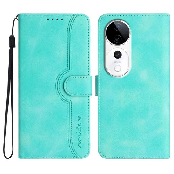 Per vivo S19 Pro Custodia per telefono in pelle con motivo a cuore (azzurro chiaro)