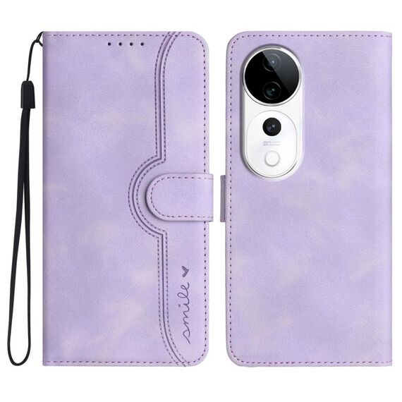 Per vivo S19 Pro Custodia per telefono in pelle con motivo a cuore (viola)
