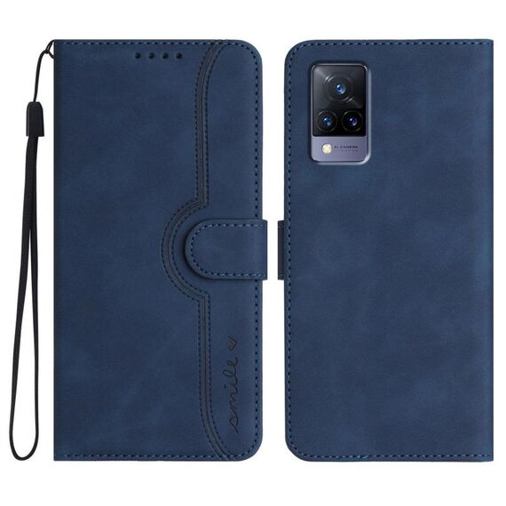 Per vivo V21 4G / 5G / V21s Custodia in pelle con motivo a cuore (blu reale)