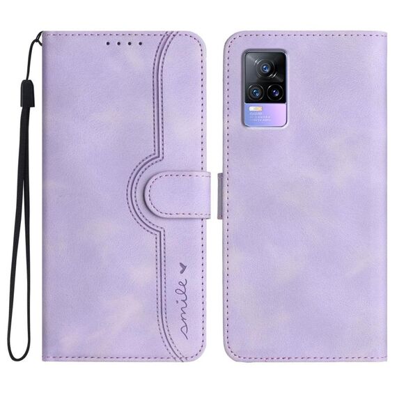 Per vivo V21e 4G / Y73 2021 Custodia in pelle con motivo a cuore (viola)