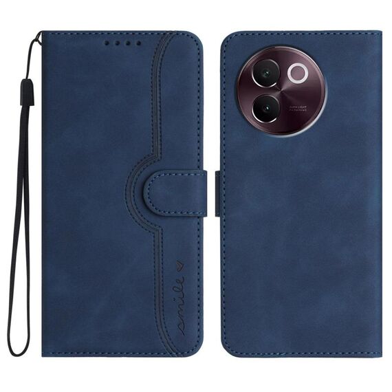 Per vivo V30e Custodia in pelle con motivo a cuore (blu reale)