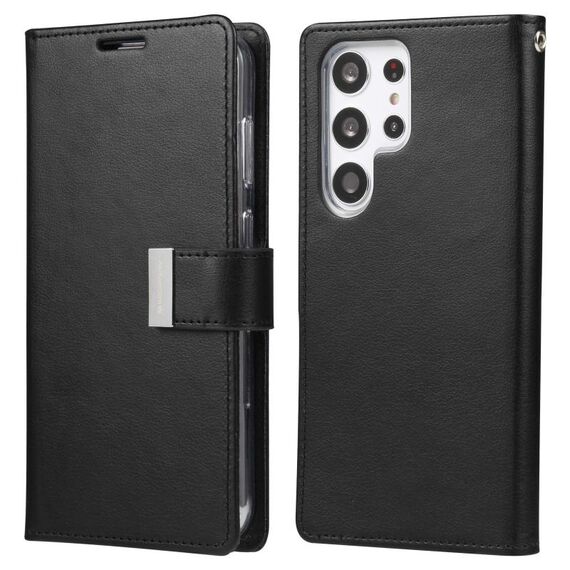 Per Samsung Galaxy S25 Ultra 5G GOOSPERY RICH DIARY Custodia per telefono in pelle con texture Crazy Horse (nera)