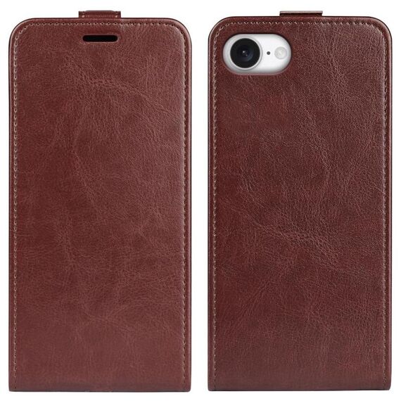 Per iPhone 16e R64 Texture Custodia per telefono in pelle con flip verticale singolo (marrone)