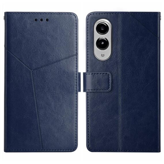 Per Samsung Galaxy S25 Edge 5G Custodia per telefono in pelle con motivo a forma di Y (blu)