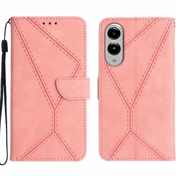 Per Samsung Galaxy S25 Edge 5G Custodia per telefono in pelle goffrata con cuciture (rosa)
