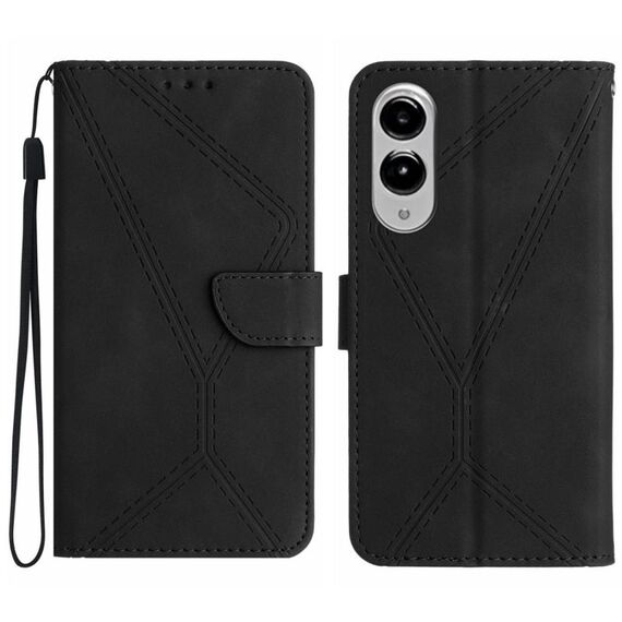 Per Samsung Galaxy S25 Edge 5G Custodia per telefono in pelle goffrata con cuciture (nero)