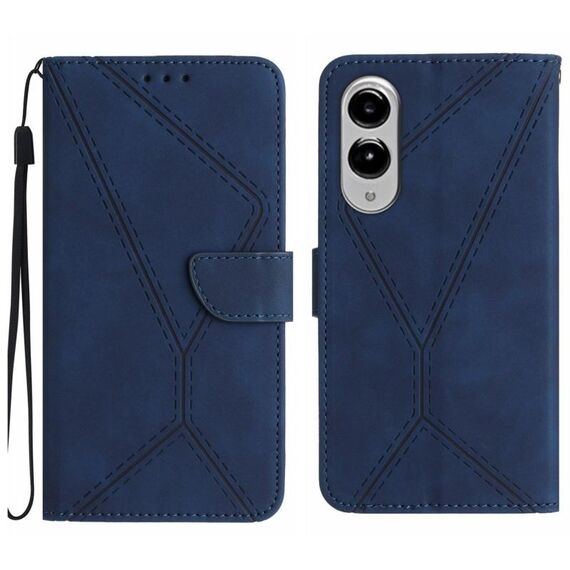 Per Samsung Galaxy S25 Edge 5G Custodia per telefono in pelle goffrata con cuciture (blu)