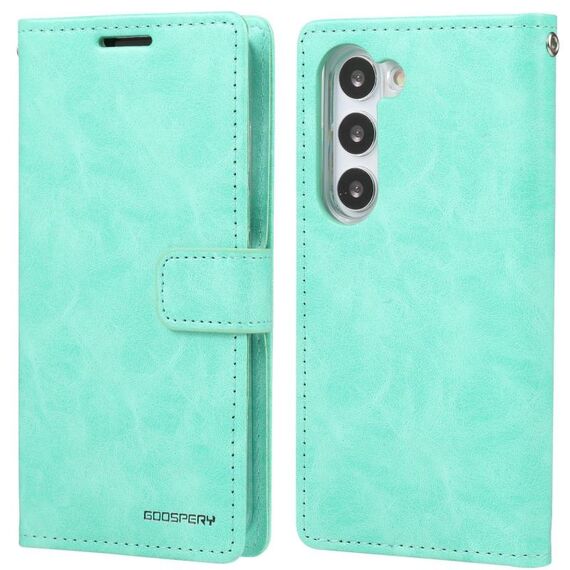 Per Samsung Galaxy S25+ 5G GOOSPERY BLUE MOON Custodia per telefono in pelle con texture Crazy Horse (verde menta)