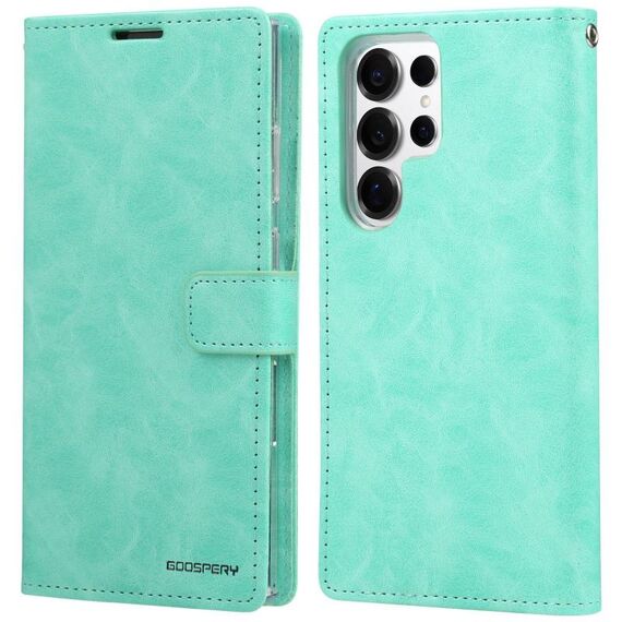Per Samsung Galaxy S25 Ultra 5G GOOSPERY BLUE MOON Custodia per telefono in pelle con texture Crazy Horse (verde menta)