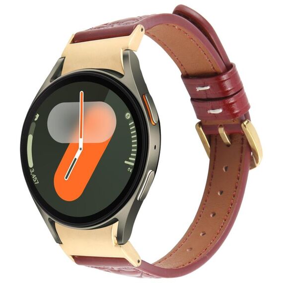 Per Samsung Galaxy Watch 7 Cinturino in pelle goffrata a forma di cuore con connettore in metallo e sgancio rapido (rosso vino)