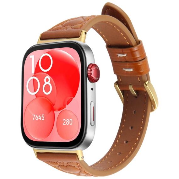 Per Huawei Watch Fit 3 Cinturino in pelle goffrata a forma di cuore con connettore metallico (marrone)
