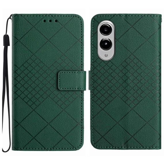 Per Samsung Galaxy S25 Edge 5G Custodia per telefono in pelle con trama a griglia rombica (verde)