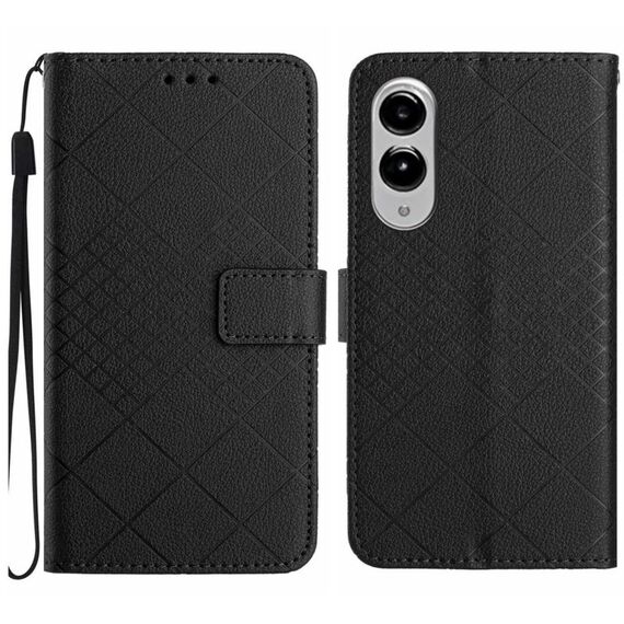 Per Samsung Galaxy S25 Edge 5G Custodia per telefono in pelle con trama a griglia rombica (nero)