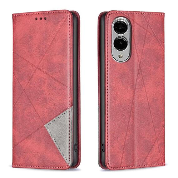 Per Samsung Galaxy S25 Edge 5G Custodia magnetica in pelle con trama a rombo (rosso)
