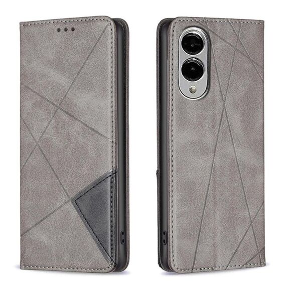 Per Samsung Galaxy S25 Edge 5G Custodia magnetica in pelle con trama a rombo (grigio)