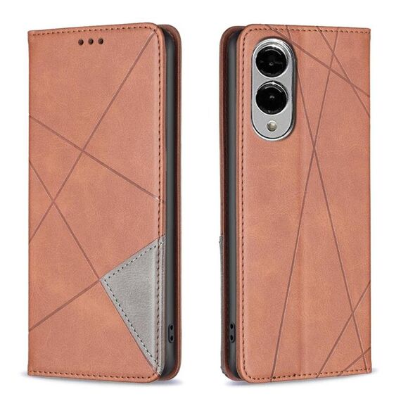 Per Samsung Galaxy S25 Edge 5G Custodia magnetica in pelle con trama a rombo (marrone)