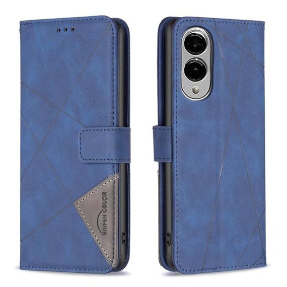Per Samsung Galaxy S25 Edge 5G Custodia per telefono in pelle con fibbia magnetica e trama a rombi (blu)