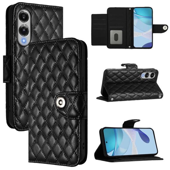 Per Samsung Galaxy S25 Edge 5G Custodia per telefono in pelle con texture rombica e cordino (nero)