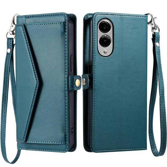 Per Samsung Galaxy S25 Edge 5G Portafoglio Multi-Slot per Scheda Custodia in Pelle per Telefono con Laccetto (Verde)