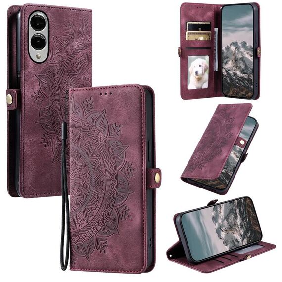 Per Samsung Galaxy S25 Edge 5G Custodia in pelle goffrata Skin Feel Totem (rosso vino)