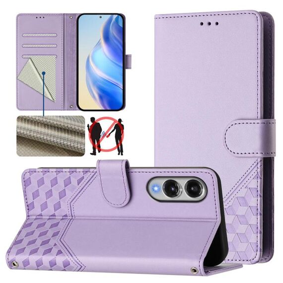 Per Samsung Galaxy S25 Edge 5G Custodia per telefono in pelle con stampa a nido d'ape RFID (viola chiaro)