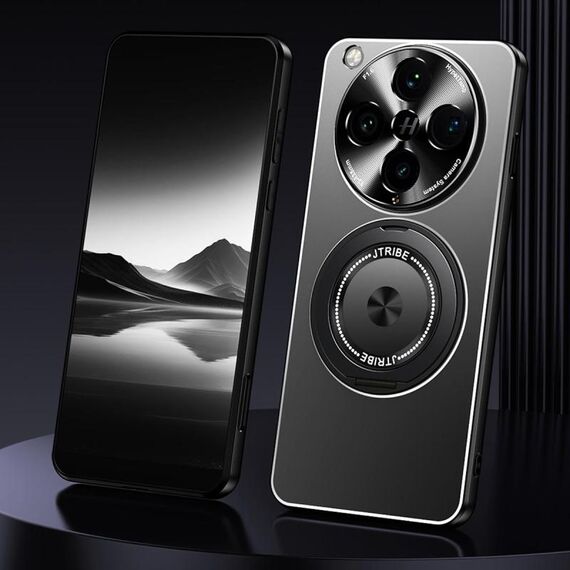 Per OPPO Find X8 Supporto rotante Custodia per telefono in metallo satinato (nero)