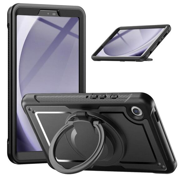 Per Samsung Galaxy Tab A9 Honeycomb Hybrid Tablet Custodia con maniglia e cinturino (nero)