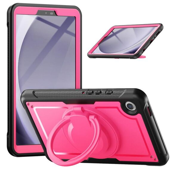 Per Samsung Galaxy Tab A9 Honeycomb Hybrid Tablet Case con maniglia e cinturino (rosso rosa)